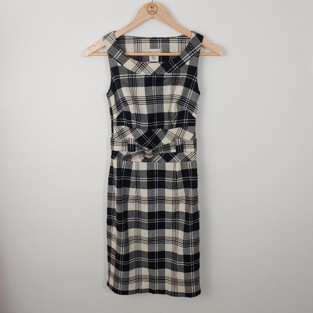 Karen Millen England Tarten Plaid Wool Pencil Dress with Belt size 2
